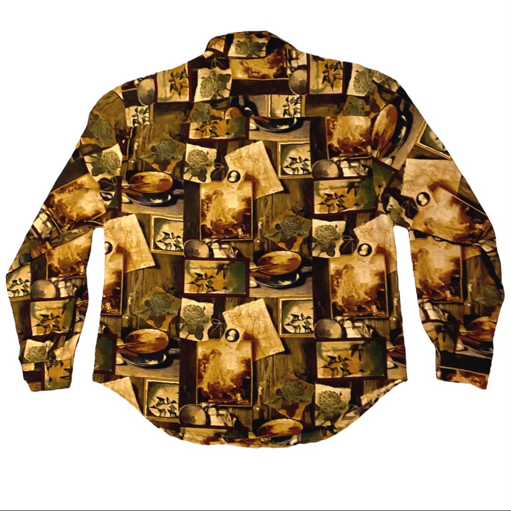 Vintage 90s Patchwork Collage Button Collared Shi… - image 2